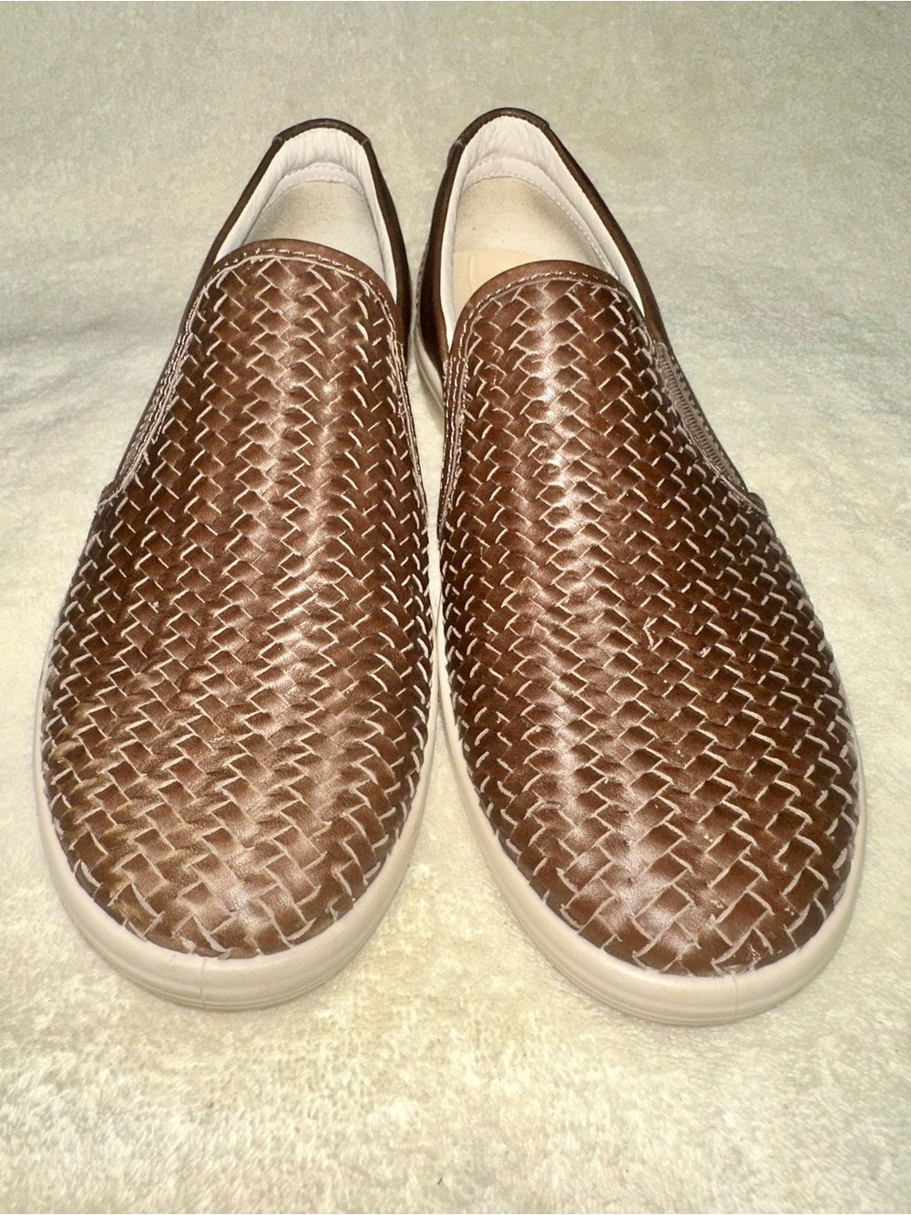 ECCO Soft 7 Woven Leather Slip On Sneaker Brown Taupe Size 39 US 8 8.5 Comfort - Picture 2 of 8